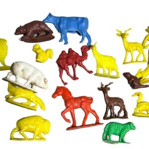 Vintage 1960s Plastic Toy Farm Animals Reliable/Other Assorted Animals Cowboy